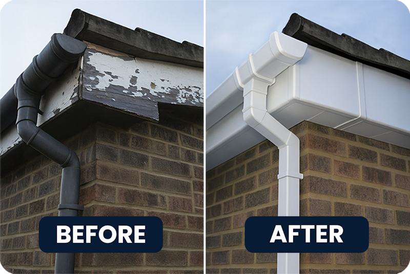 Before and After guttering
